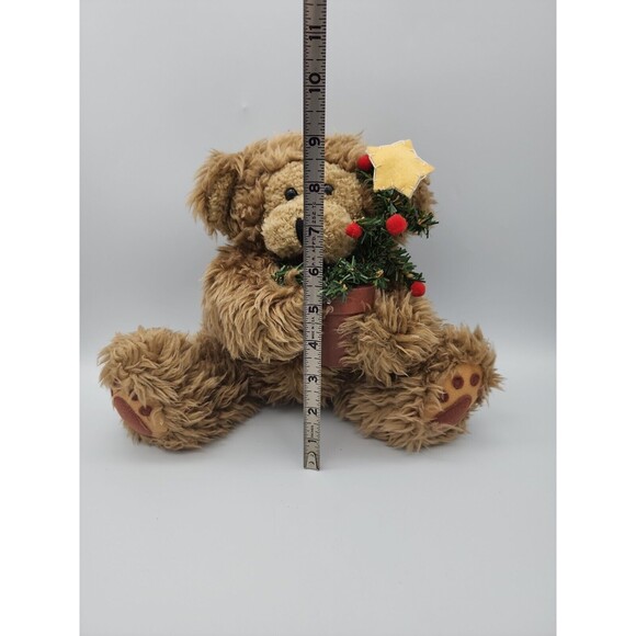 Holiday Stuffed Teddy Bear Holding Christmas Tree in Terracotta Pot Fluffy Bear - Picture 7 of 12